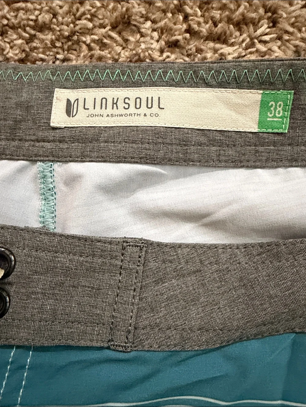 Linksoul Teal and Navy Horizontal Stripe Men’s Board Shorts